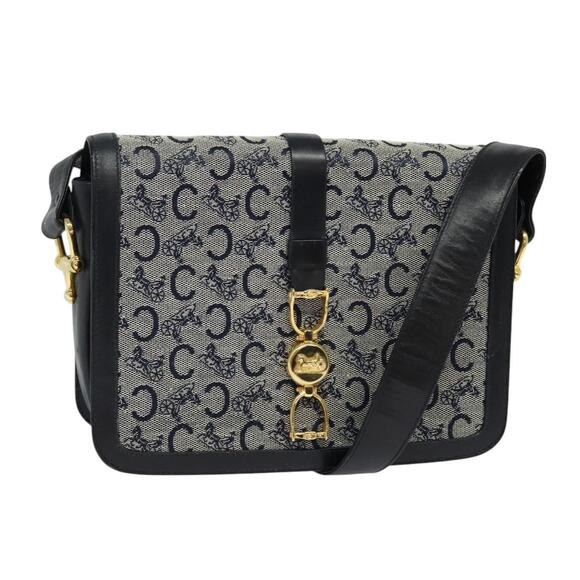 CELINE C Sulky Shoulder Bag Canvas Navy Gold - Picture 1 of 13